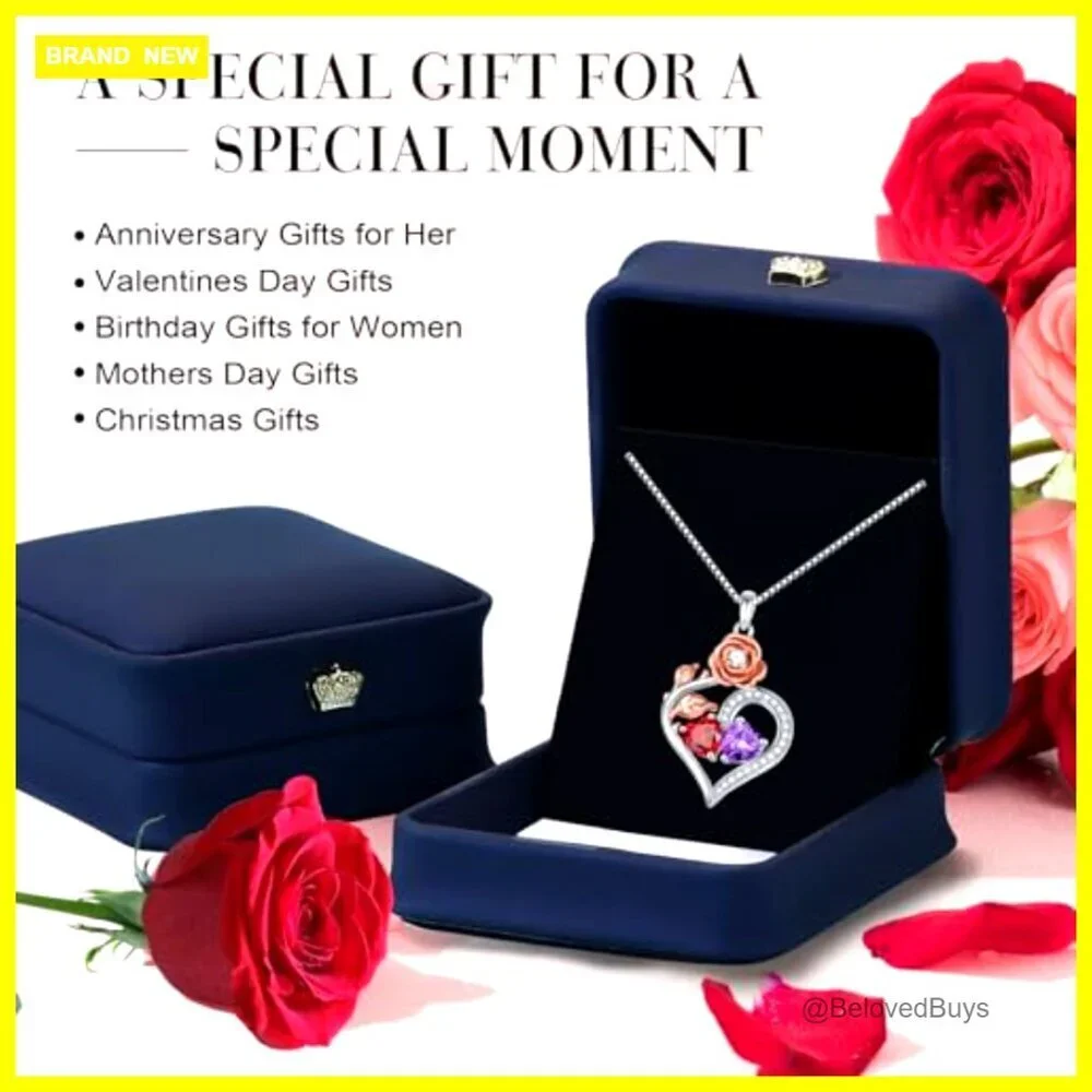 925 Sterling Silver Double Birthstone Heart Pendant Necklace 19
